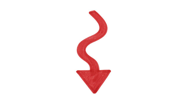 Red wavy arrow pointing downwards is displayed on a gray background, symbolizing a decline or download direction in a simple graphic style.