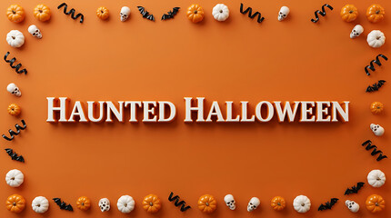 Naklejka premium Haunted halloween wooden lettering orange background