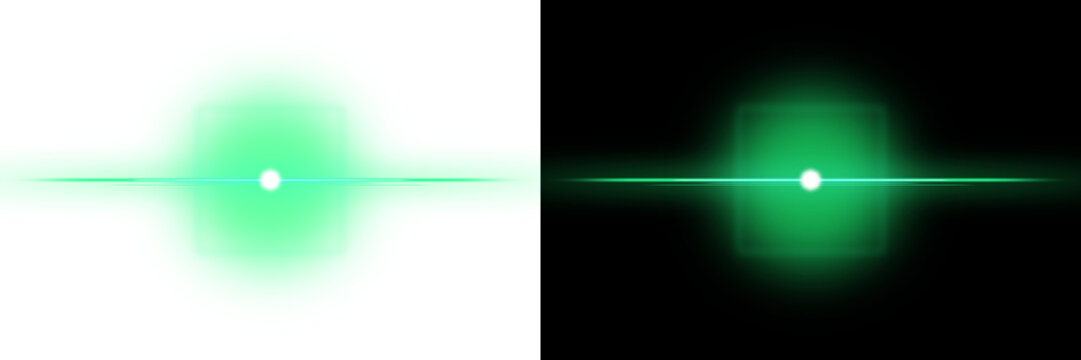 Bright Green Glowing Lens Flare Light Burst Effect Isolated on transparent background
