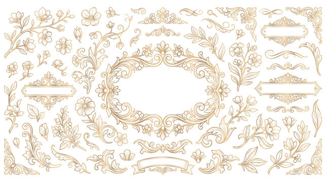Vintage gold baroque frame with floral swirls and vines.