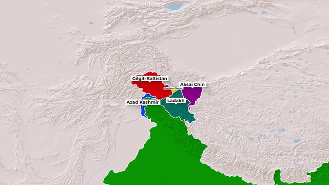 India Map Zooming In Highlighting the Kashmir Region, Ladakh, and Aksai Chin Borders