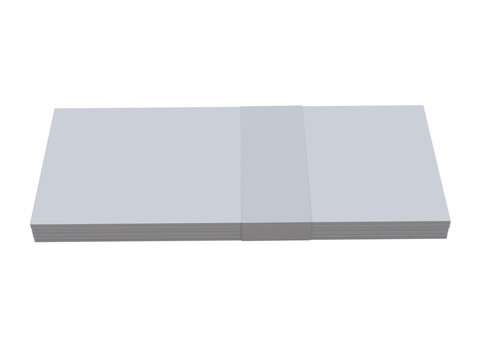 3D mockup of stacks of blank paper banknotes secured with bands, isolated on black, ideal for money design, cash concepts, finance, banking, savings, and advertising. Business finance concept