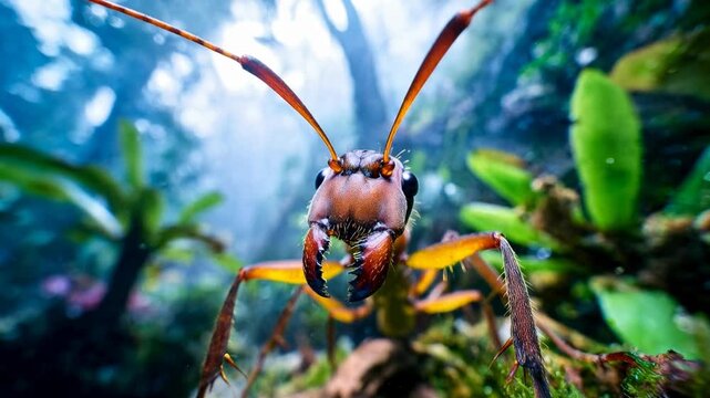 Extreme close-up of a large insect with intricate details and vibrant colors