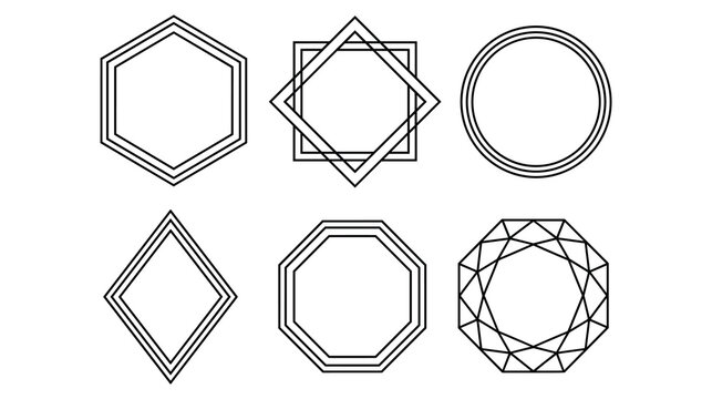 Geometric black line frame set with polygon and circle shapes.