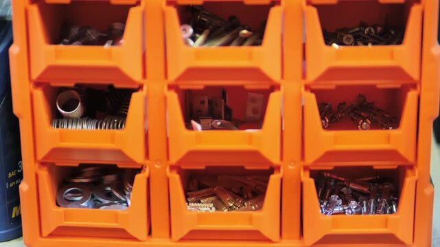 Hardware drawers show sorted fasteners and fittings for efficient repair tasks