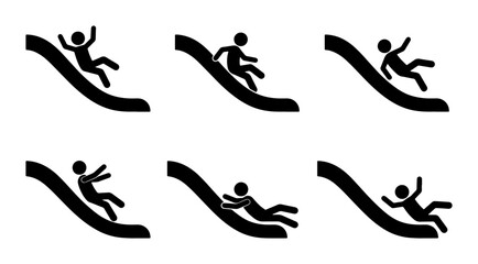 Fototapeta premium Playground Slide Safety Icons, Child Falling Danger Symbols, Vector Set