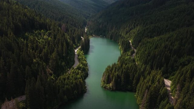 Aerial View of Bolboci Lake and Road