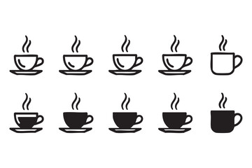 Fototapeta premium Hot Beverage Cup And Mug Icon Collection For Cafes Restaurants And Hospitality