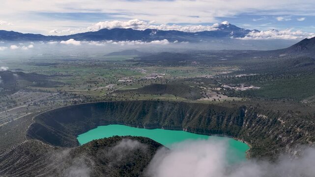 Orbital video of a blue lake near Orizaba in mexico