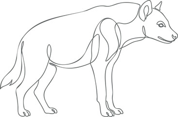 Obraz premium Minimalist line of a spotted hyena standing alert, black and white line black and white monochrome animal silhouette