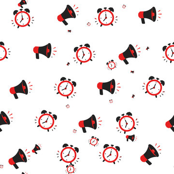 Black Friday Sale Clocks and Megaphones Seamless Pattern