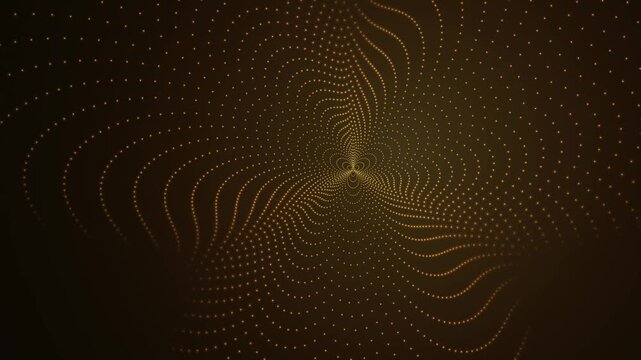 Abstract golden light particles forming a swirling vortex pattern on a dark brown gradient background