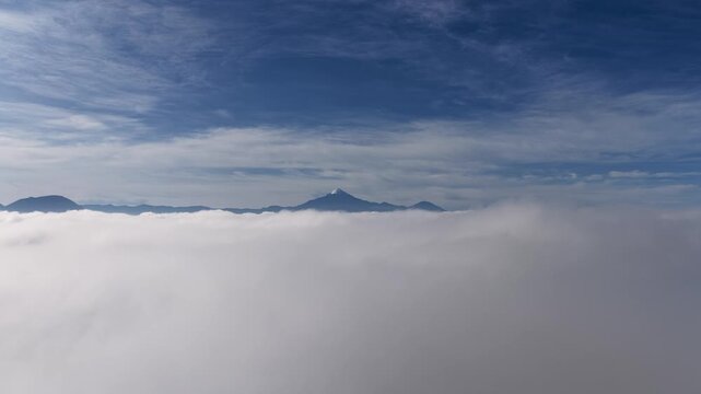 Aerial view of pico de Orizaba volcano during a very cloudy day