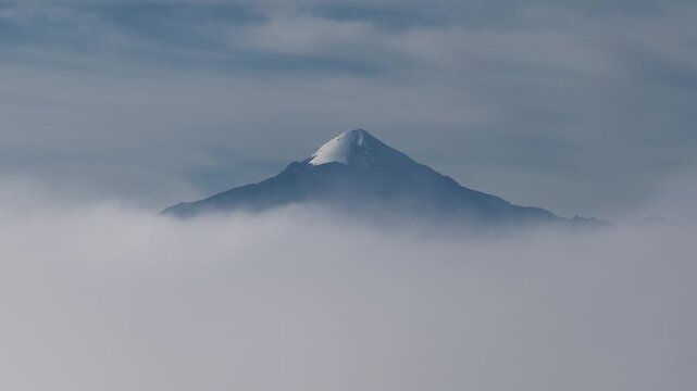 Aerial view of set of clouds covering pico de Orizaba volcano in mexico