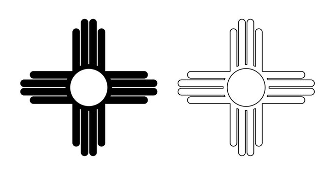 Set of Zia outline symbol layouts. Ancient native Americans silhouette sign icons, stickers. New Mexico state logo mockups.