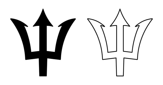Barbados national outline black symbols set. Trident silhouette sticker, badge, icon. 