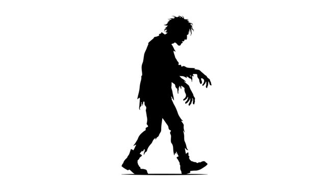 Halloween Zombie character walking silhouette vector graphic. Horror monster outline, undead creature shadow. Halloween spooky illustration, scary game design icon, black figure vector