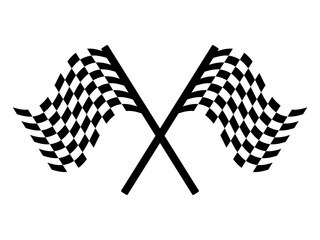Fototapeta premium Two crossed checkered racing flags waving with detailed folds, ideal for motorsport victory logos, racing badges and championship emblem design