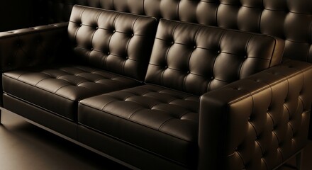 Obraz premium Deep Tufted Comfort: A 3D Render of Rich Leather, Bathed in Soft, Dramatic Light