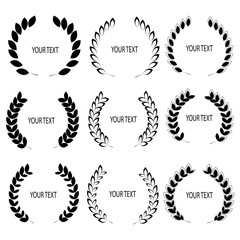 Obraz premium Laurel Wreath Vector Set, Award Badge Frame Collection with Text Space, Black Line Art Emblem for Logo and Certificate Design