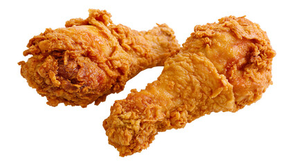 Golden crispy fried chicken drumsticks with crunchy breading, isolated on transparent background © PNGera