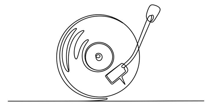 Continuous single line drawing of a retro vinyl record player turntable music equipment Vector, illustration