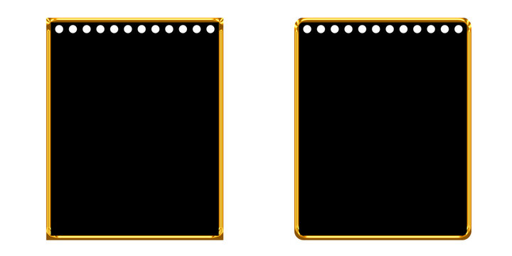 Two rectangular frames with gold borders and black centers on a plain white background isolated isolated on a transparent background