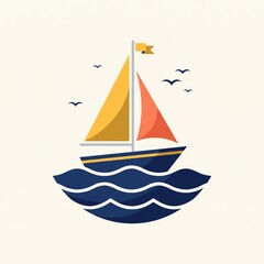 Fototapeta premium Minimal Sailboat on Waves Vector Illustration 