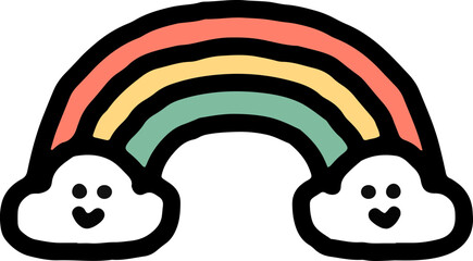 Fototapeta premium Rainbow Weather Icon, Cute Rainbow with Clouds, Colorful Sky Forecast Symbol, Vector SVG Clipart Illustration