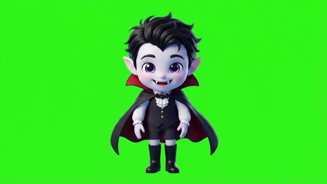 Cute cartoon vampire character standing on a green screen background