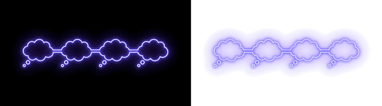 Glowing Neon Purple Thought Bubble Chain Icon Connected Sequential Ideas Process Flow