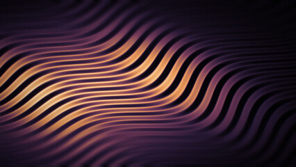 Naklejka na ściany i meble Flowing wavy ridges create an abstract grain texture in purple and warm gold tones. Modern gradient pattern suitable for backgrounds, posters, and design overlays.