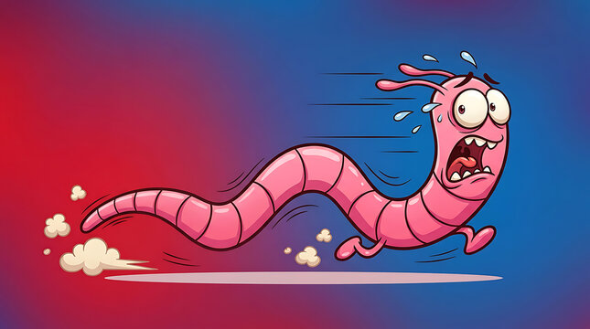 Scared Pink Earthworm Running Away in a Panic Illustration Character Design