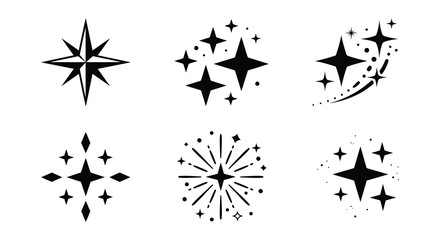 Fototapeta premium Collection of black starbursts and sparkles a vector illustration