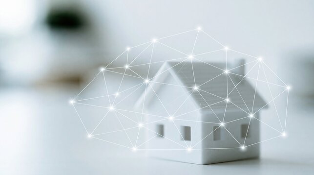 Futuristic Smart Home Concept: Miniature House with Connected Network Overlay