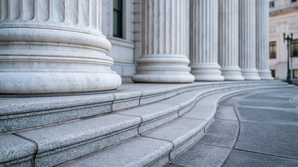 Fototapeta premium Grand stone columns and curved steps of a courthouse or government building, symbolizing justice and law