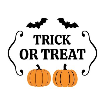 Halloween Trick or Treat Vintage Typography with Pumpkins and Flying Bats