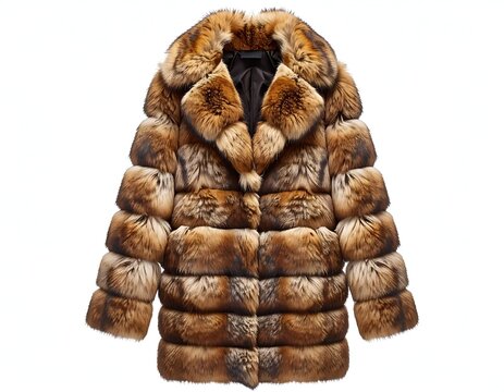 Luxurious, multi-toned fur coat, thick and warm, with prominent collar, buttoned front