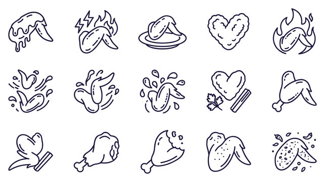 Chicken wings food linear icons for restaurant menu culinary design.