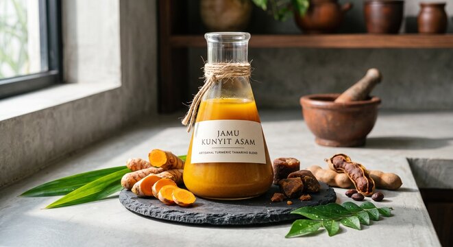 Authentic Indonesian Traditional Herbal Medicine Jamu Kunyit Asam Drink