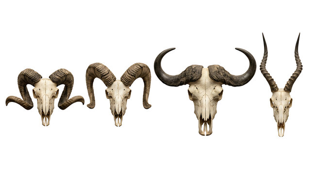 Illustration of five stylized animal heads in a row isolated on transparent background