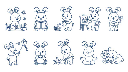 Obraz premium Cute bunny characters collection for playful children room decor.