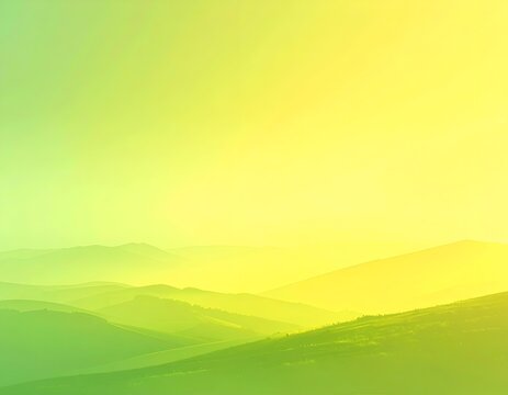 Abstract layered hills fade into a yellow and green gradient sky
