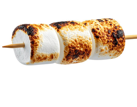 Gegrillter Marshmallow am Holzstab isoliert auf transparentem Hintergrund