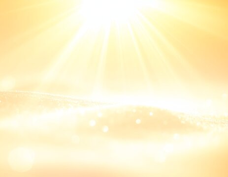 Abstract sunburst over a bright, yellow-orange, shimmering landscape with bokeh