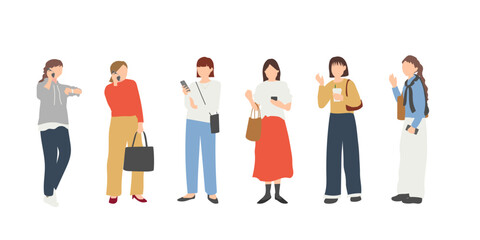 Obraz premium 待ち合わせをする女性たちのイラストセット