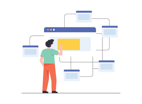 Modern web design and UI development concept with connected interface elements.