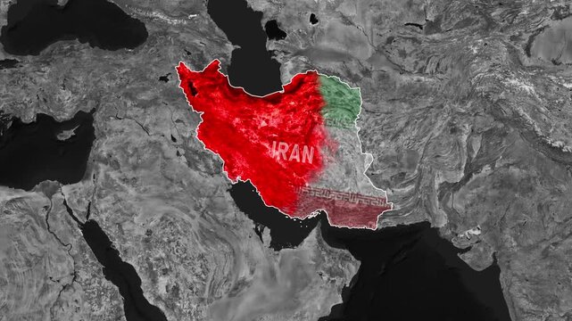 Iran Map Flag Transition to Red Alert Conflict Highlight Animation