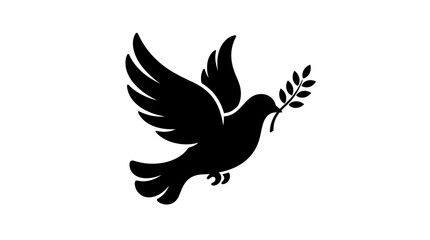 Naklejka premium A black silhouette of a dove flying with an olive branch in its beak, symbolizing peace and hope.