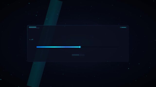 Progress Bar Moving In A Digital Interface With A Dark Blue Background And Connecting Dots, Representing Data Loading Or Processing